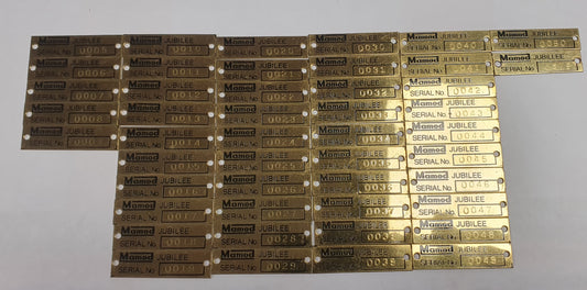 Mamod Steam Loco Jubilee brass labels.  MJL