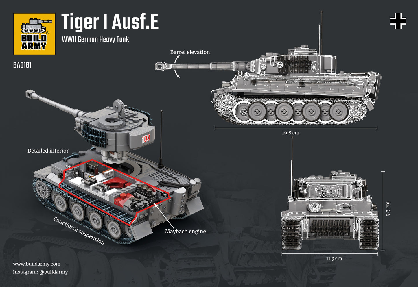 Tiger 1 Grey - 1157PCS - B0181
