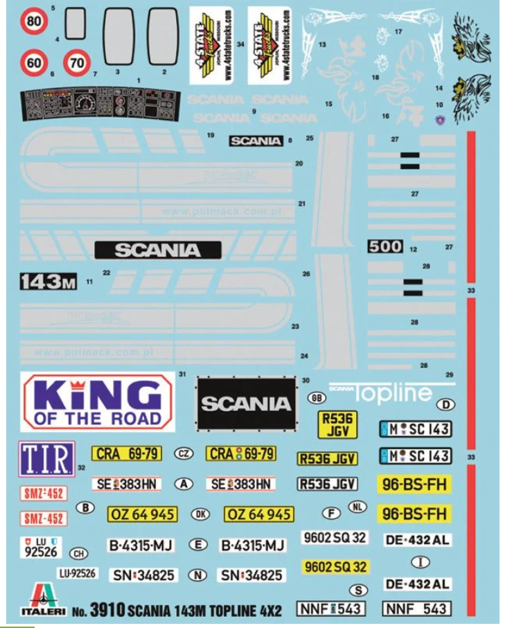 Italeri 1/24th Scania 143M Topline 4x2 Scale Plastic Kit - 3910