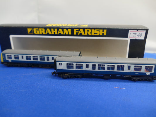 Graham Farish 371-877. N Gauge Class 108 2 car DMU 53959/54243 in BR blue & grey livery.