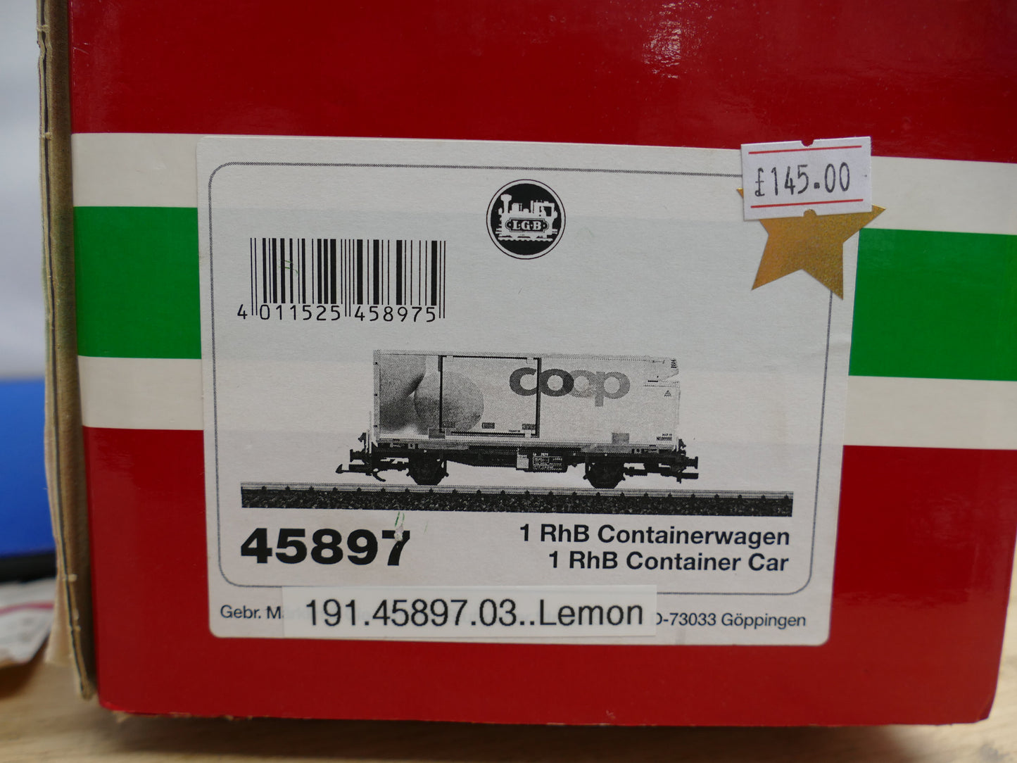 LGB 45897 RhB Container Wagon - Lemon (used)