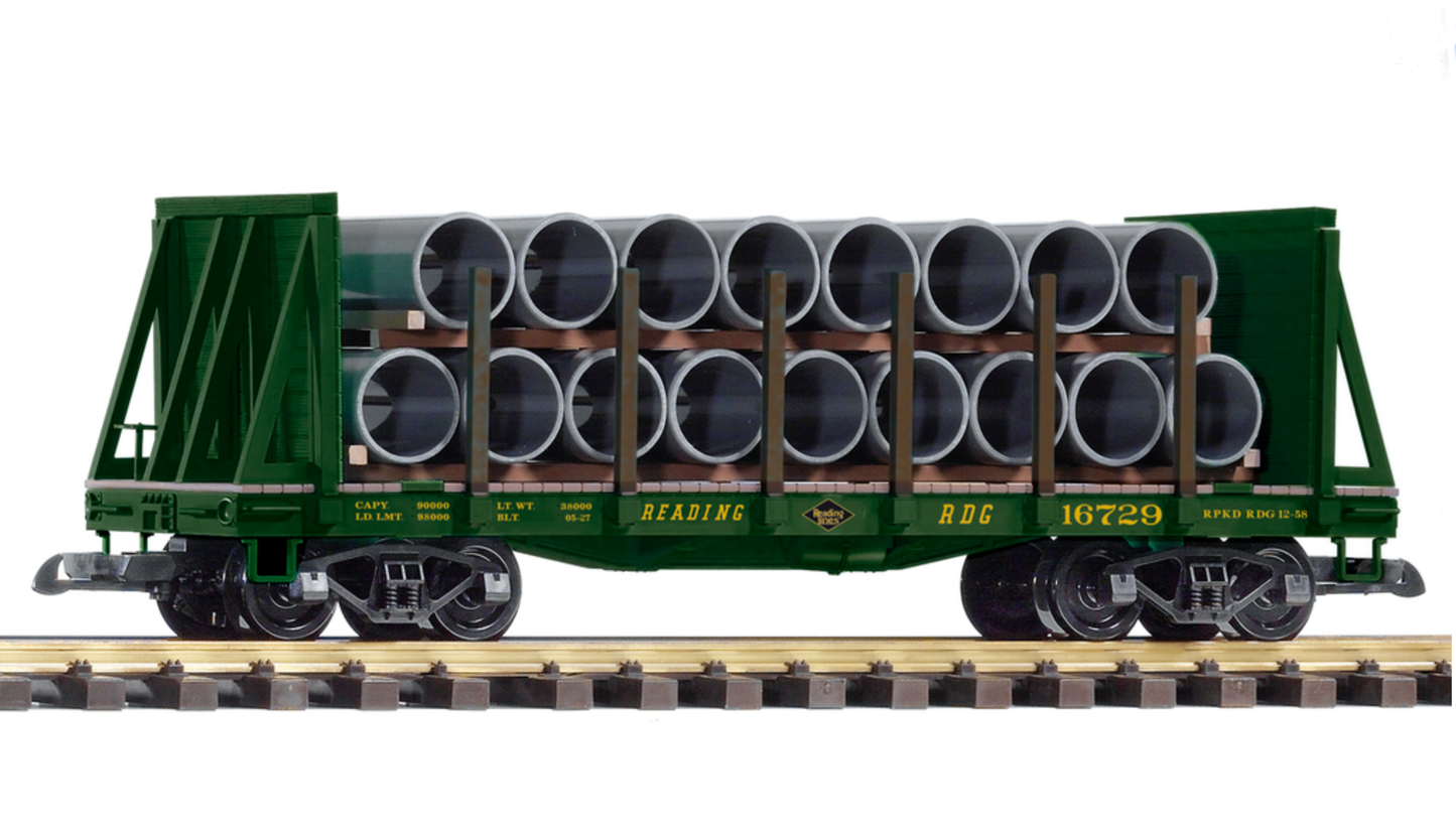 PIKO G Scale RDG Bulkhead Flat Wagon with Pipe Load - 38756