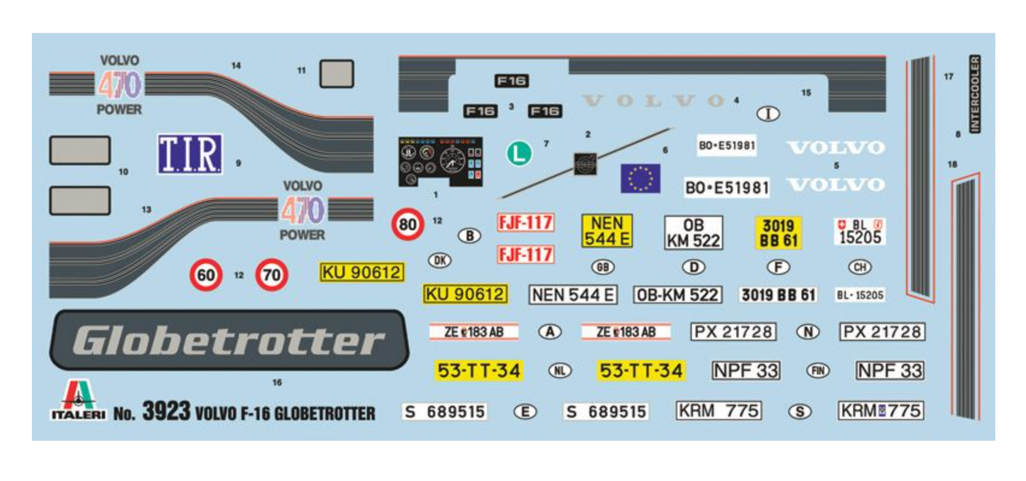 Italeri 1/24th Volvo F16 Globetrotter Scale Plastic Kit - 3923