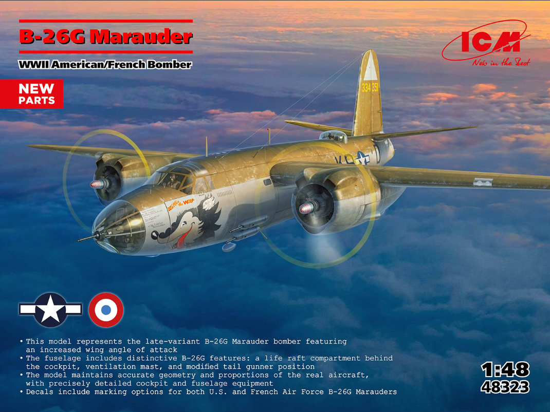B-26G Marauder, WWII American/French Bomber - ICM48323