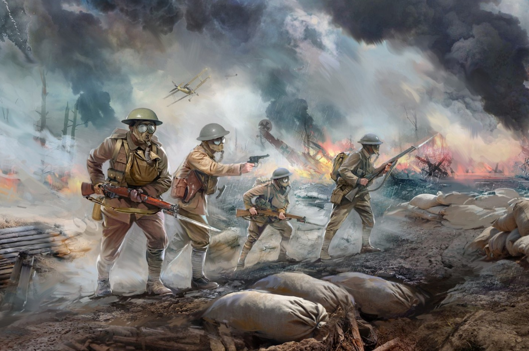 British Infantry in Gas Masks (1917) 4 Figures- ICM35703