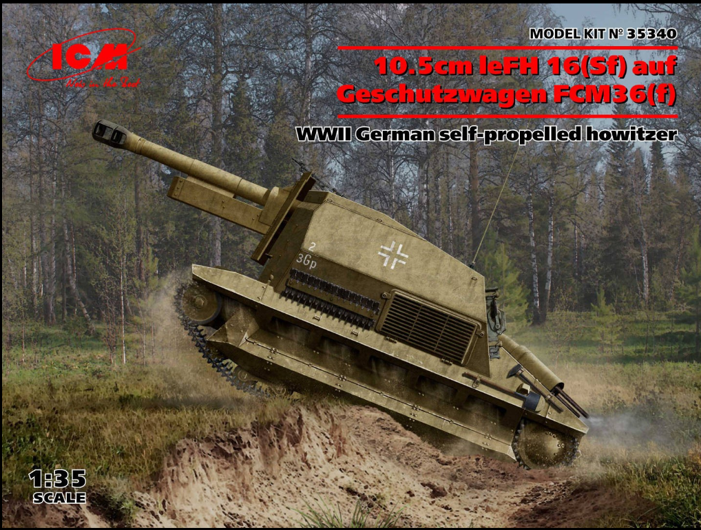 10.5cm leFH 16(Sf) auf Geschutzwagen FCM36(f), WWII German Self-Propelled Howitzer ICM35340