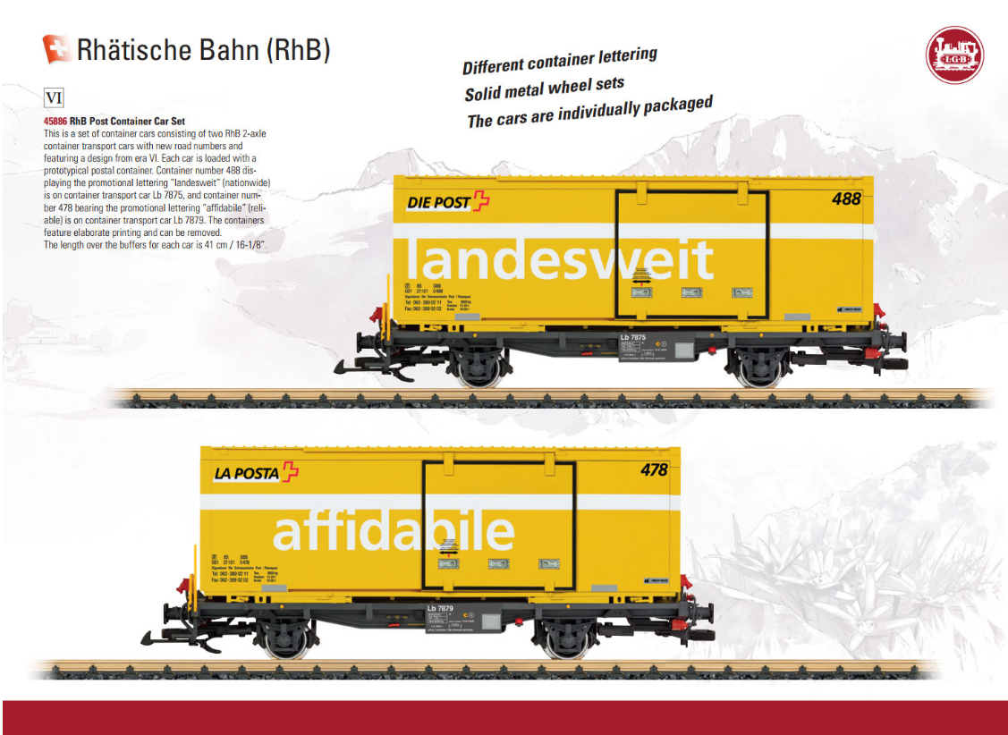 LGB RhB Post Container Car Set