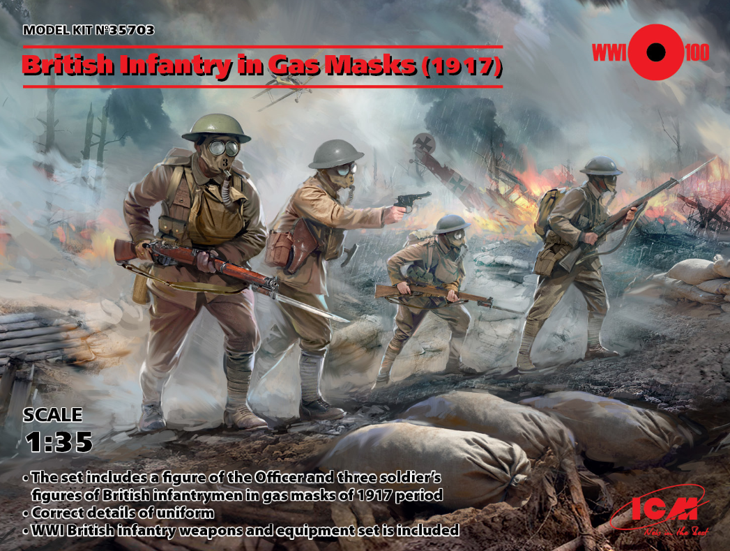 British Infantry in Gas Masks (1917) 4 Figures- ICM35703