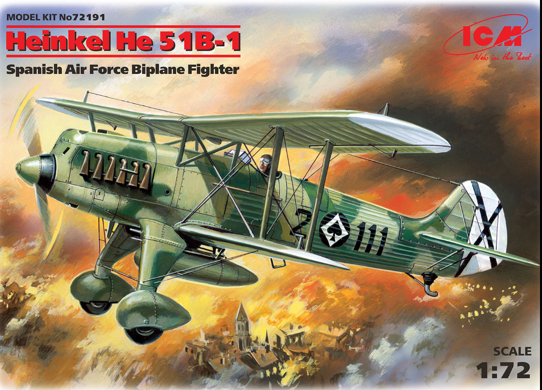 Heinkel He 51B-1, Spanish Air Force Biplane Fighter 1:72 - ICM72191