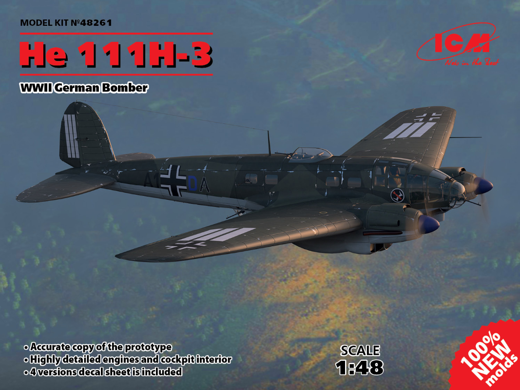 He 111H-3, WWII German Bomber 1/48 - ICM48261