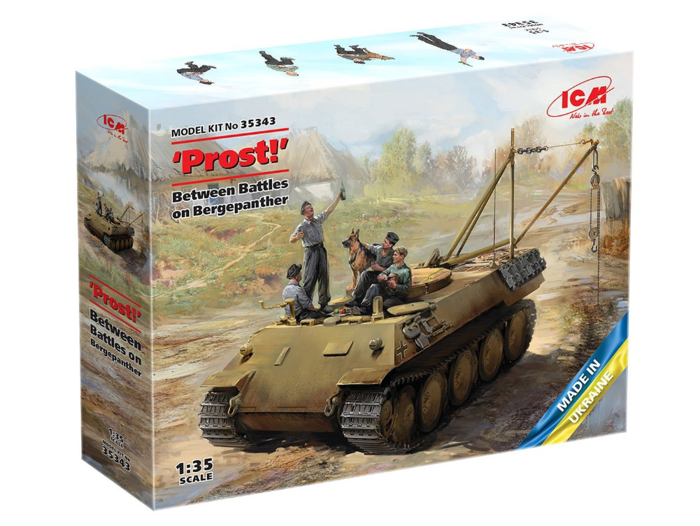 "Prost!", Between Battles on Bergepanther (ARV Bergepanther with 4 Figures & Dog) ICM35343