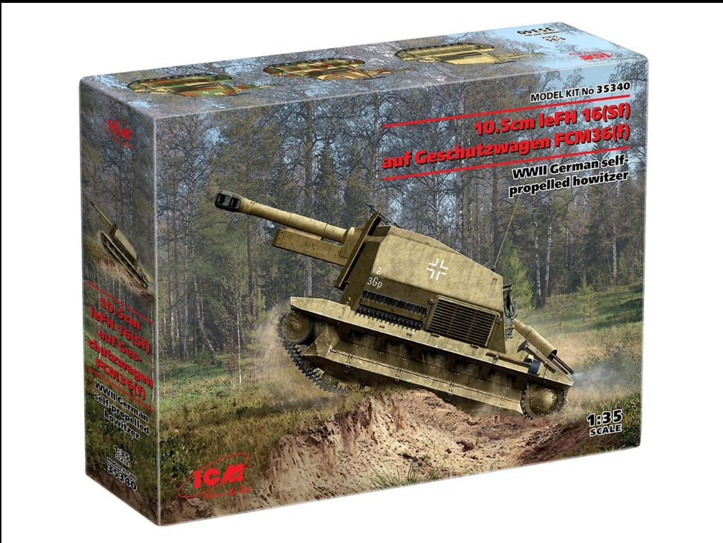 10.5cm leFH 16(Sf) auf Geschutzwagen FCM36(f), WWII German Self-Propelled Howitzer ICM35340