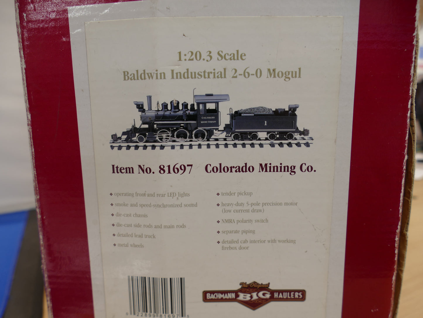 Bachmann Spectrum G Scale - Colorado Mining Baldwin 2-6-0 Mogul (used)