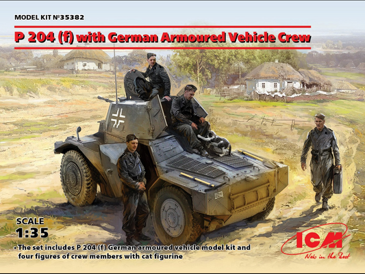 Panzerspähwagen P 204 (f) German Armoured Vehicle with 4 Crew Figures & Cat ICM35382
