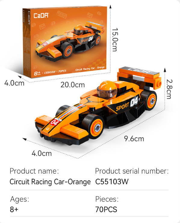 Cada Mini Orange Circuit Racing Car - 70 pcs