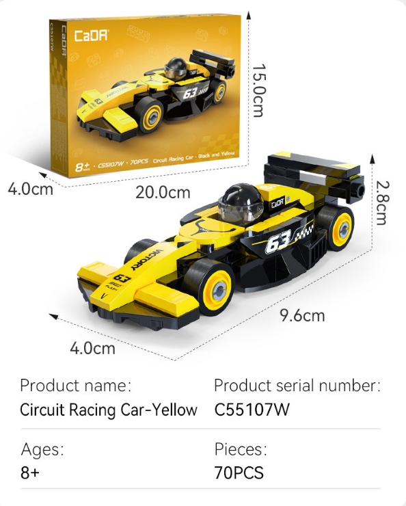 Cada Mini Yellow Circuit Racing Car - 70 pcs