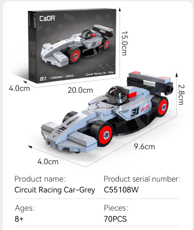 Cada Mini Grey Circuit Racing Car - 70 pcs