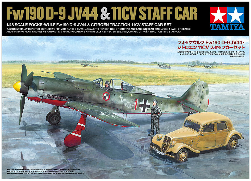 TAMIYA 1/48 Fw190 D-9 JV44 Aircraft & 11CV Staff Car Set