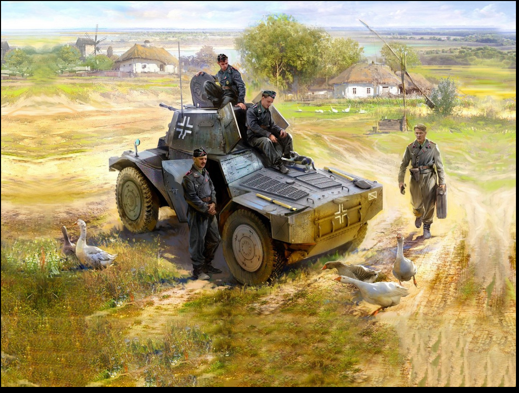 Panzerspähwagen P 204 (f) German Armoured Vehicle with 4 Crew Figures & Cat ICM35382