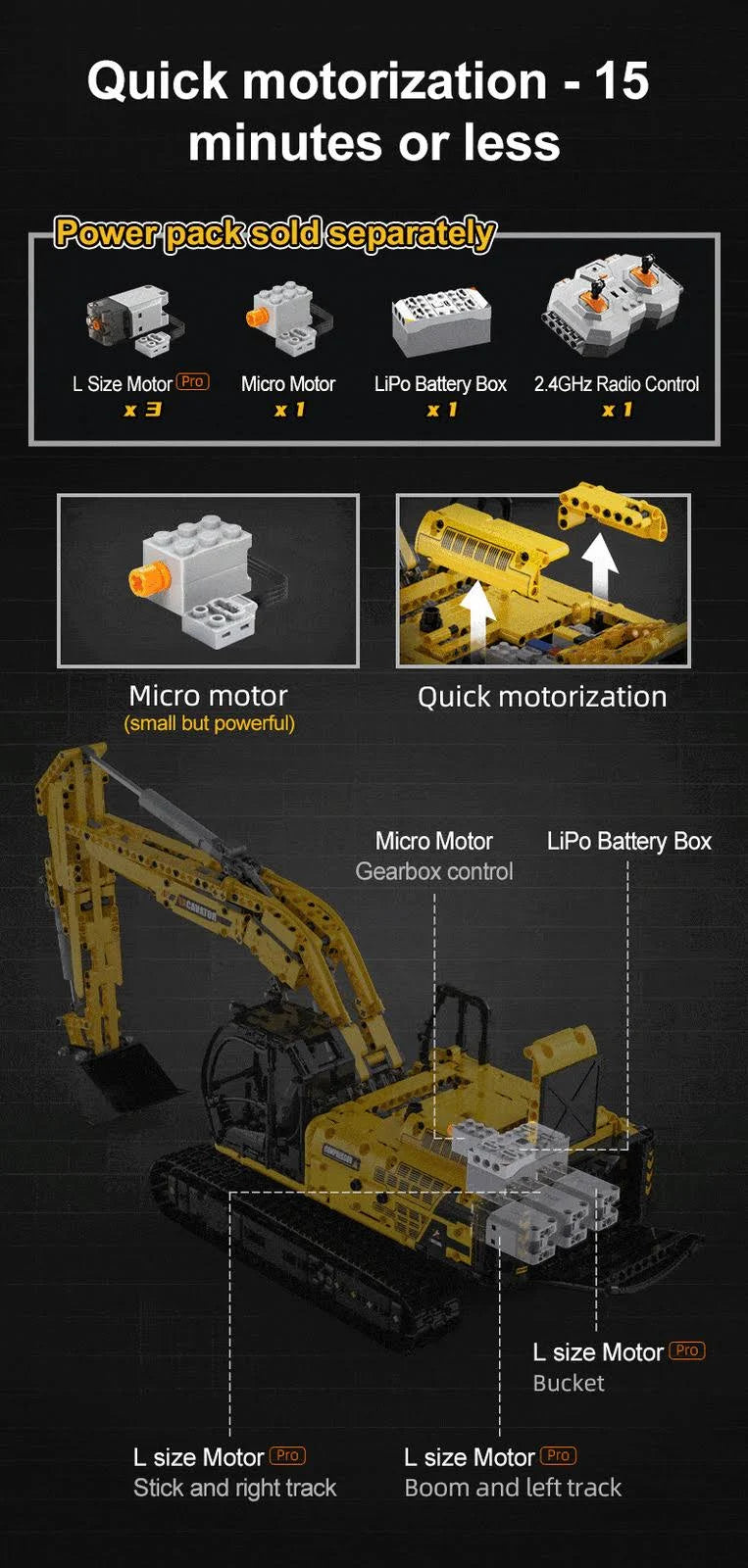 Fully Functional Excavator RC brick model kit - 1702pcs - C61082W